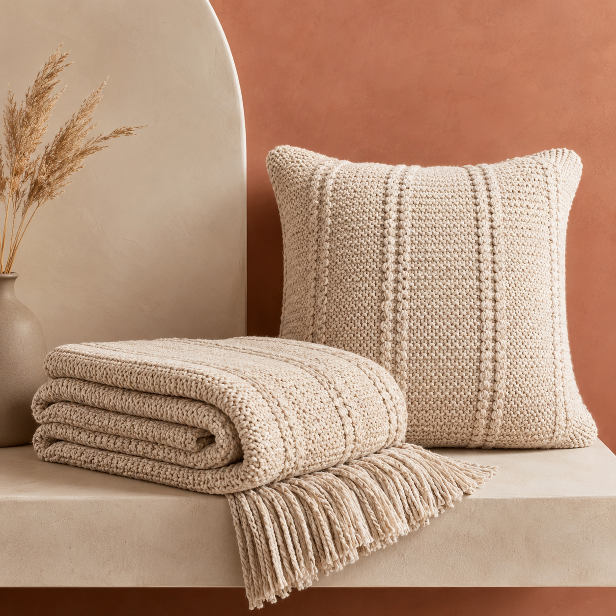 Instantly Cozy Knit Throw Blanket & Pillow Set