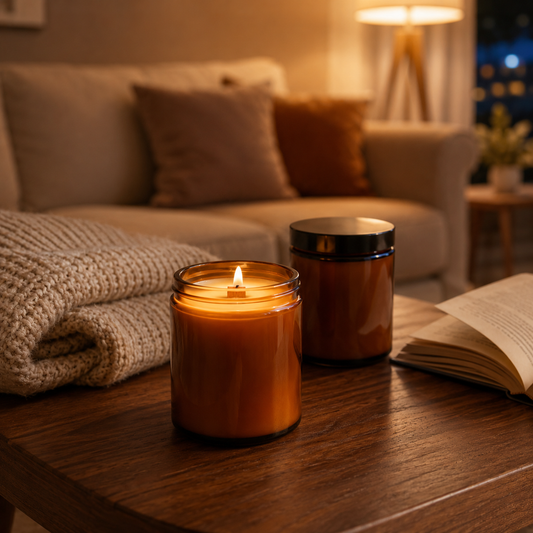 Amber Glass Wood Wick Candle