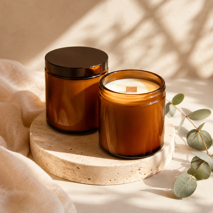 Amber Glass Wood Wick Candle