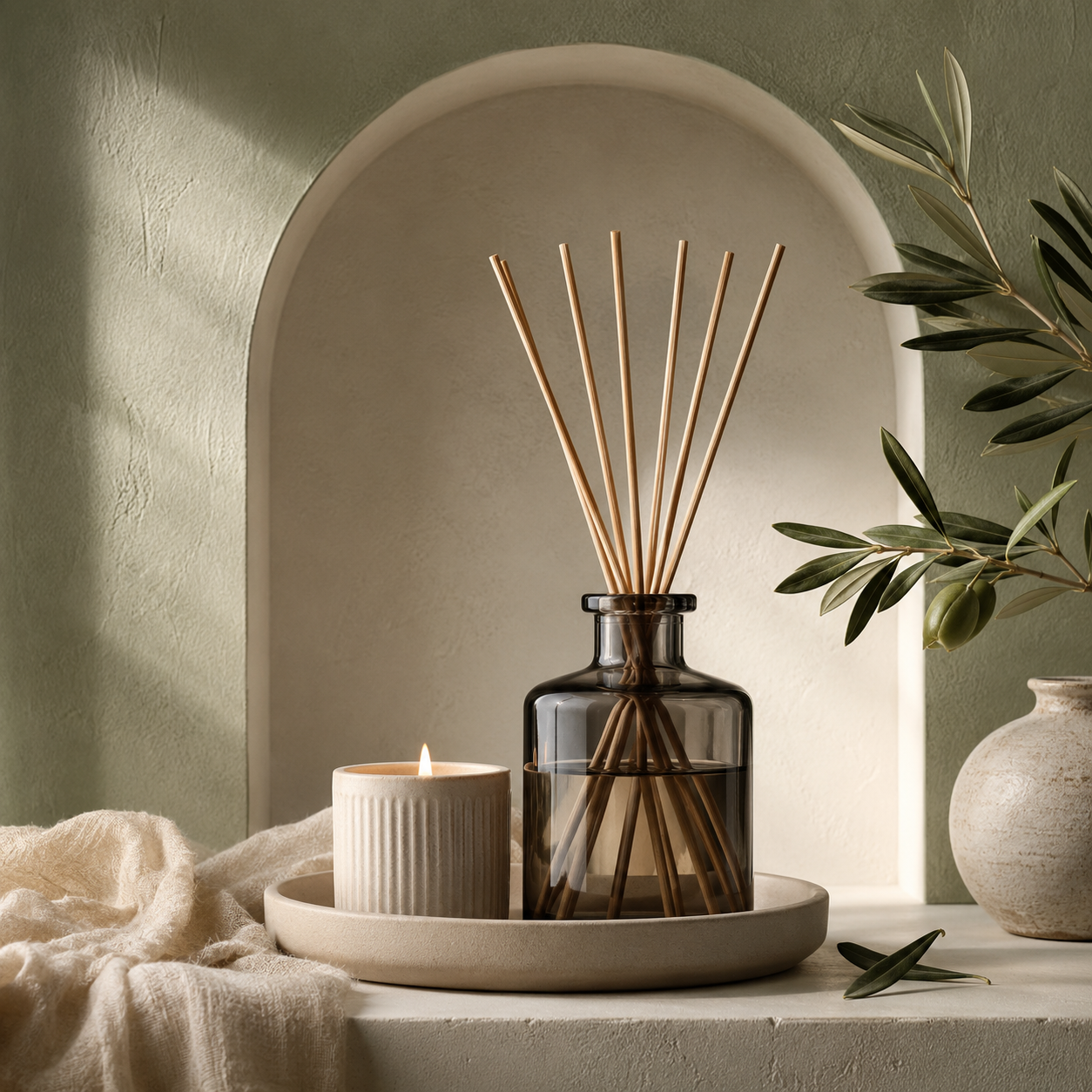 Reed Diffuser & Candle Tray Set