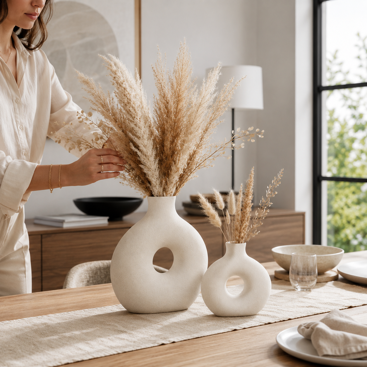 Decorative Ceramic Pampas Vase Set