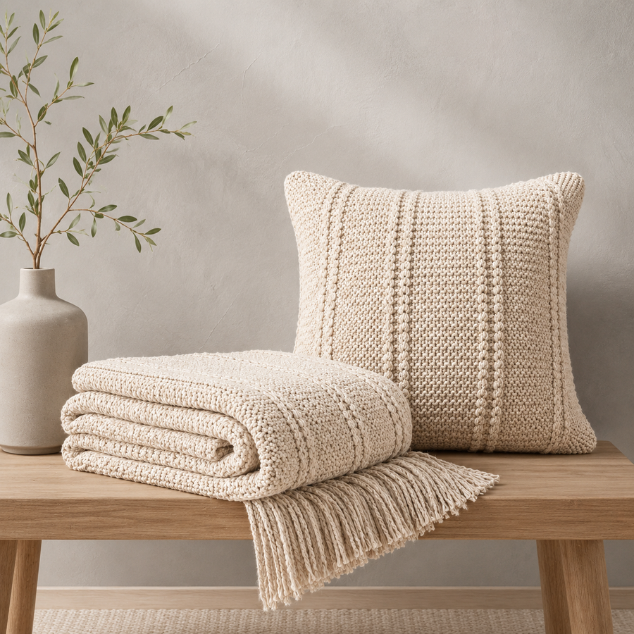 Instantly Cozy Knit Throw Blanket & Pillow Set