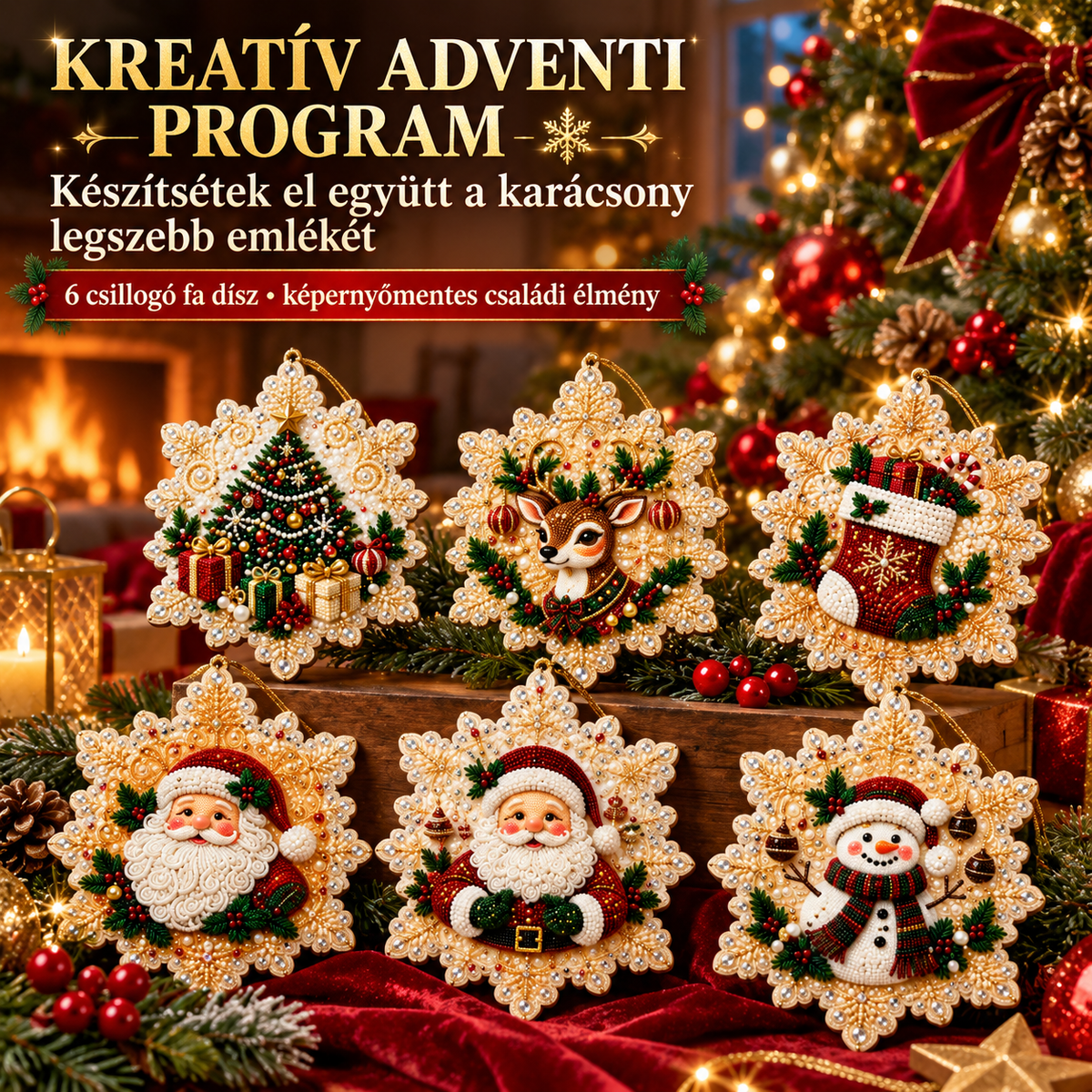 Toaimer®🎄🎅✨ Csillogó karácsonyi DIY díszek – 6 darabos készlet