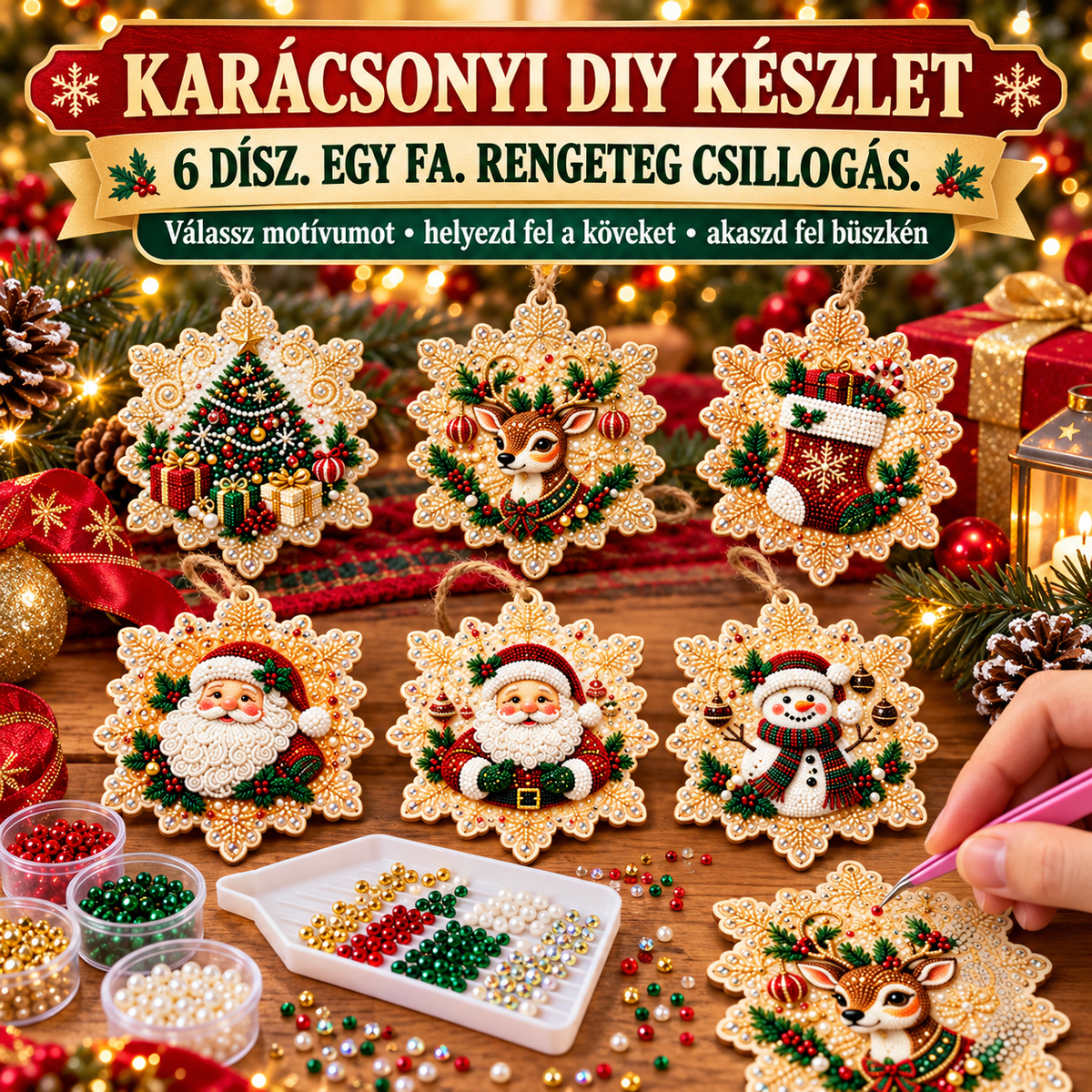 Toaimer®🎄🎅✨ Csillogó karácsonyi DIY díszek – 6 darabos készlet