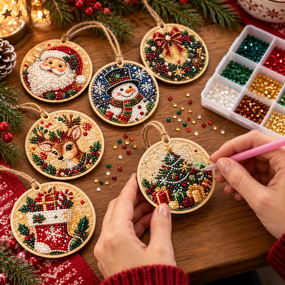 Toaimer®🎄🎅✨ Csillogó karácsonyi DIY díszek – 6 darabos készlet