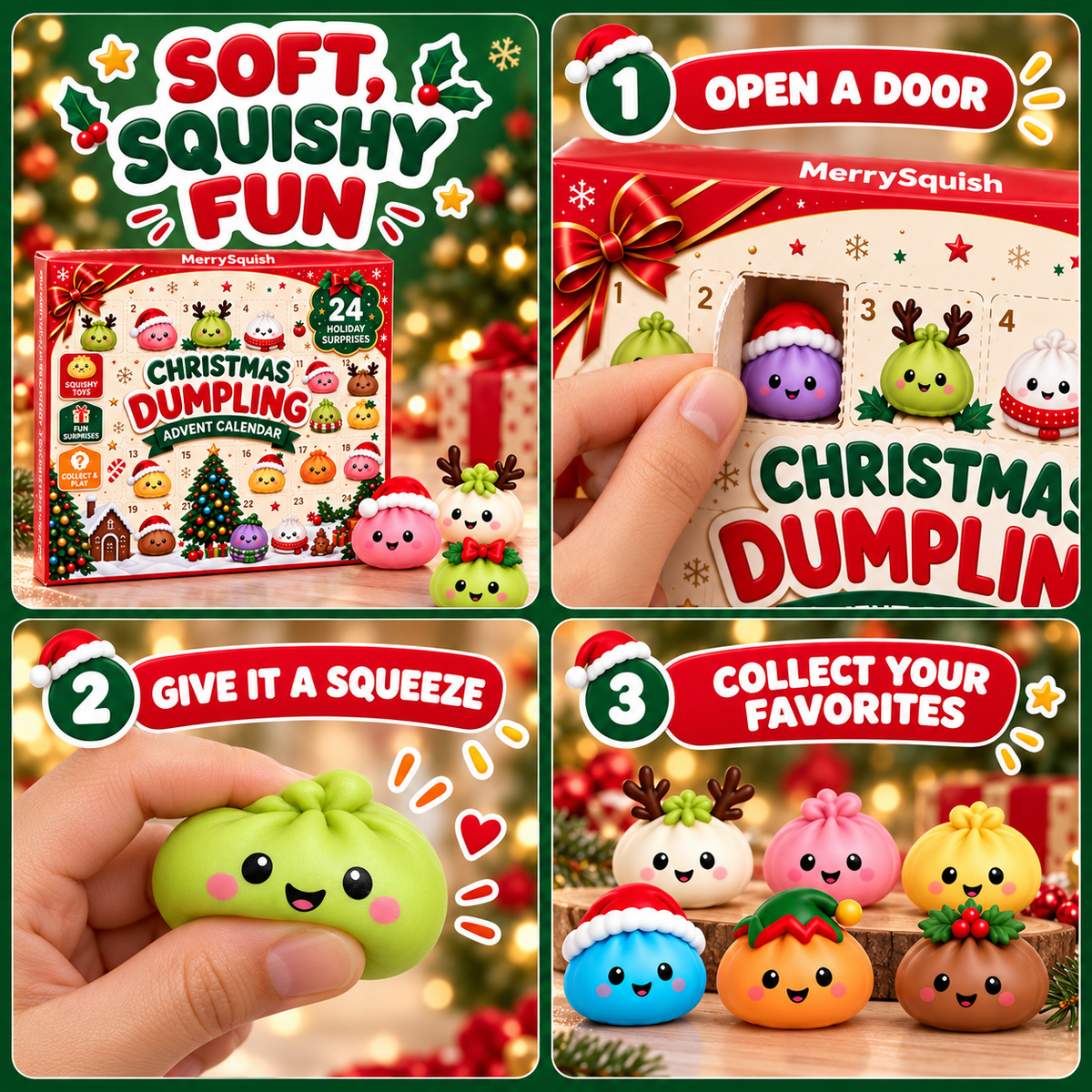 🎄 MerrySquish gombóc squishy adventi naptár – 24 puha meglepetés karácsonyig
